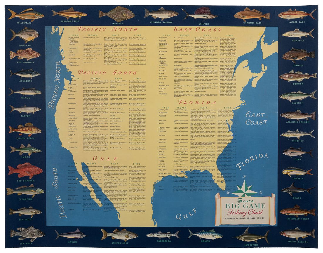 GODFREY JR., Joe. Sears Big Game Fishing Chart. Circa 1950s... (1 of 1)