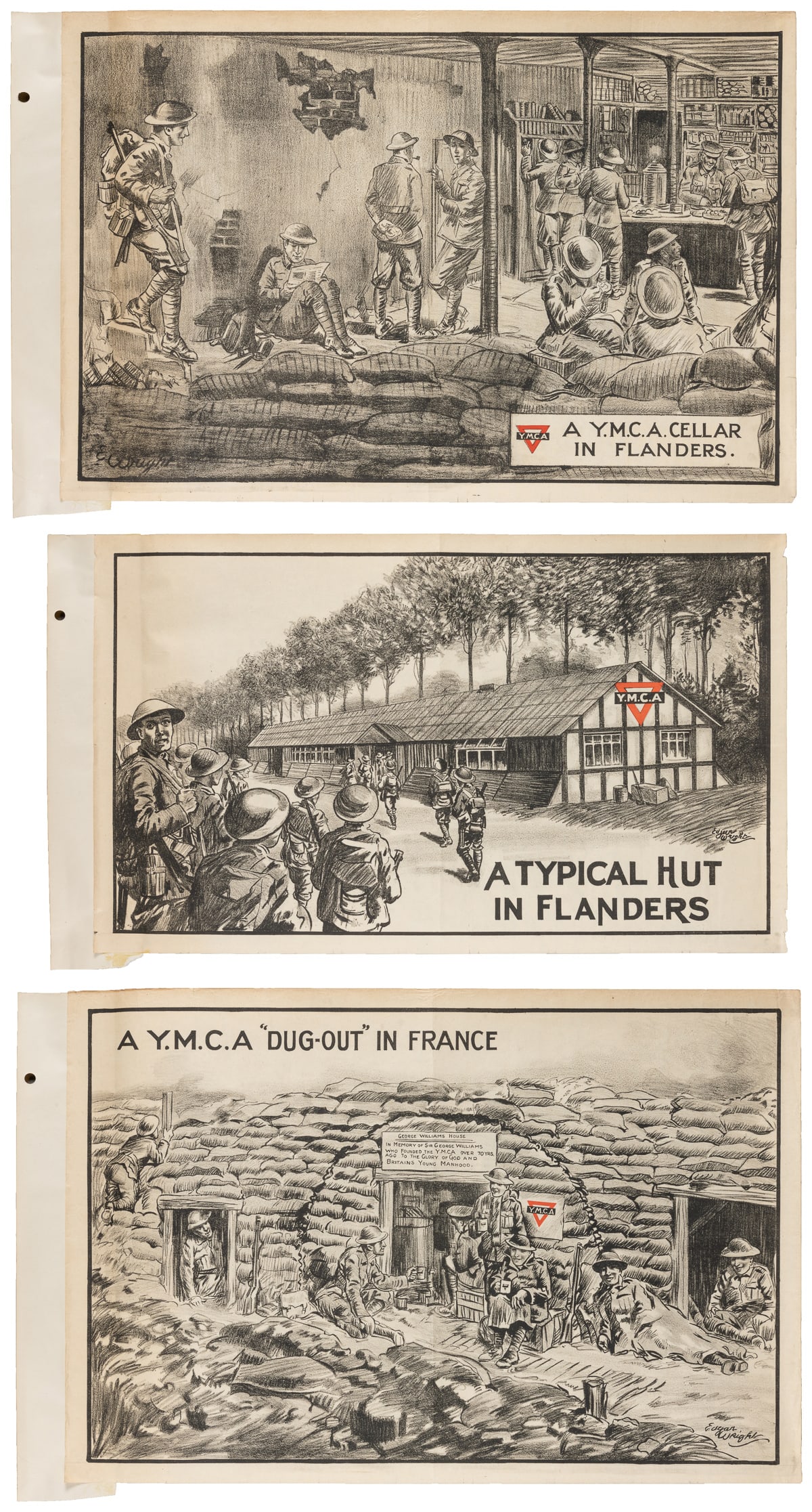 WRIGHT, Edgar. Group of 3 YMCA posters. England, ca. 1914-1... (1 of 4)