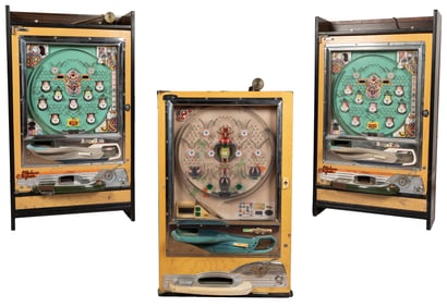 Trio of Japanese Nishijin Pachinko Arcade Machines. Three e...