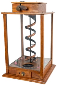 5 Cent Spiral Trade Stimulator. Wooden cabinet with glass s...