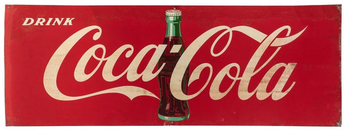 Coca-Cola Large “Drink Coca-Cola” Tin Sign with Coke Bottle...