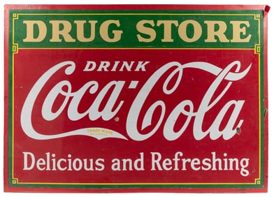 Coca-Cola Drug Store Large Double-Sided Porcelain Sign. Nas...
