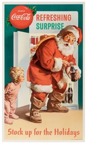 Coca-Cola Large Cardboard Standee of Santa Claus and a Litt...