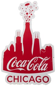Coca-Cola Chicago Sign. Cut-out vinyl sign with a Coke bott...