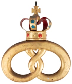 Pretzel and Crown Bakery Trade Sign. Circa 1920s. Painted w...