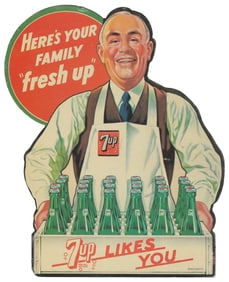 Pair of 7 Up Advertising Standees. Circa 1940s. Cardstock d...