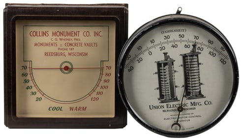 Pair of Advertising Hanging Thermometers. Including: Union ...