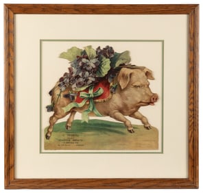 Embossed Die-Cut Butcher’s Large Trade Card Featuring a Pig...