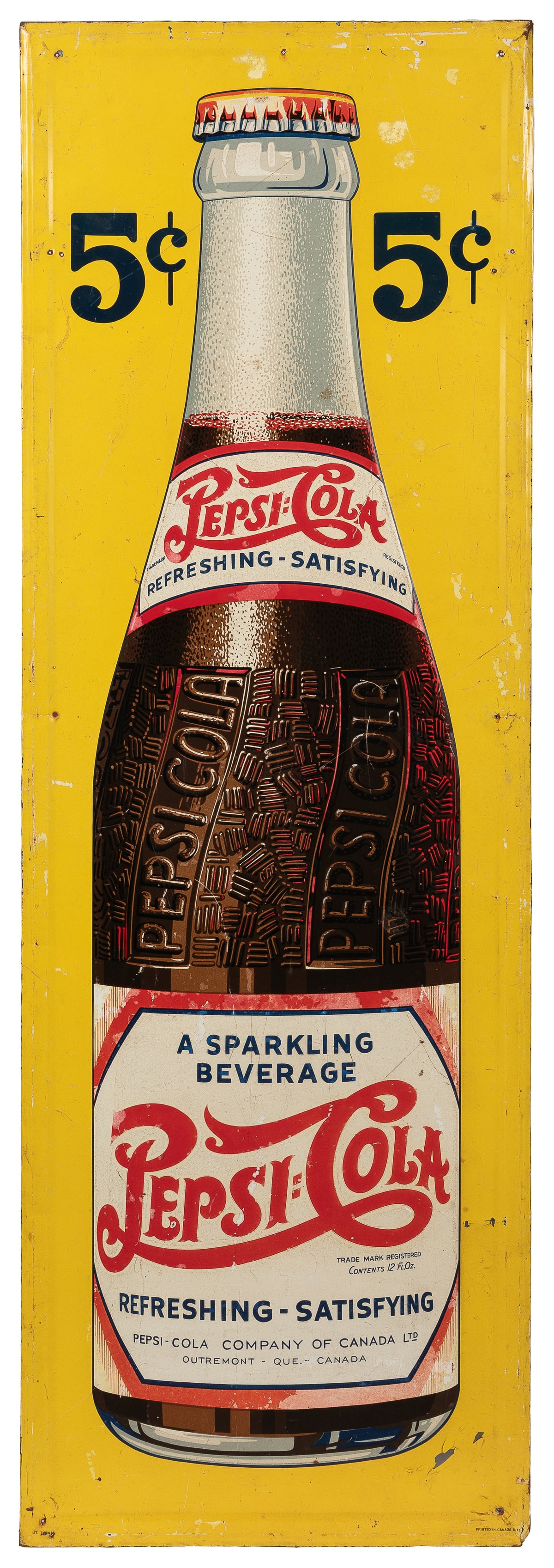 Pepsi-Cola 5 Cent Bottle Tin Sign. Single-sided tin sign sh... (1 of 1)
