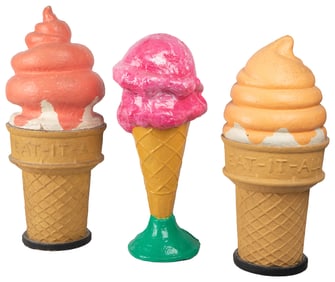 Trio of Ice Cream Cone Advertising Displays. Circa 1940s-50...