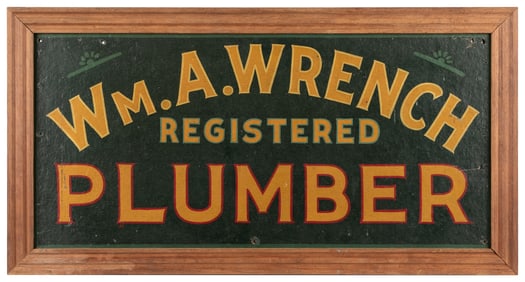 Wm. Lawrence Registered Plumber Painted Sign. Painted press...