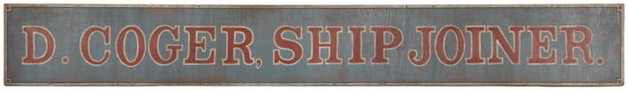 D. Coger, Ship Joiner Large Outdoor Trade Sign. [Ca. 1860s]...