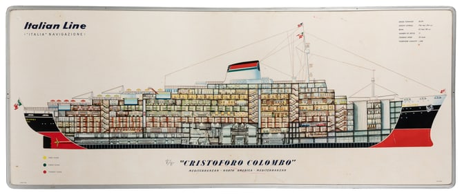 Italian Line “Cristoforo Colombo” Cruise Liner Cutaway Sign...