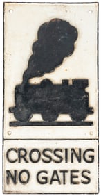 Railroad Crossing No Gates Cast Iron Sign. Heavily cast sig...