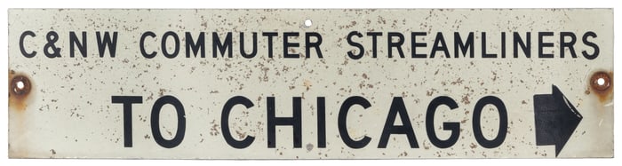 C & NW Commuter Streamliners Chicago Railroad Sign. Single-...