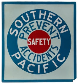 Southern Pacific Hand-Painted Safety Sign. Painted Masonite...