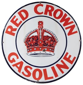 Red Crown Gasoline Large Circular Porcelain Sign. [Ca. 1930...