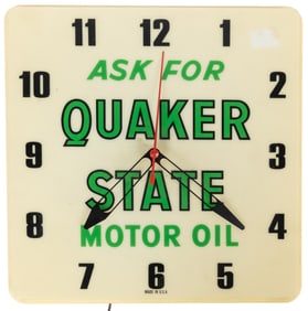Quaker State Motor Oil Advertising Clock. Lighted fluoresce...