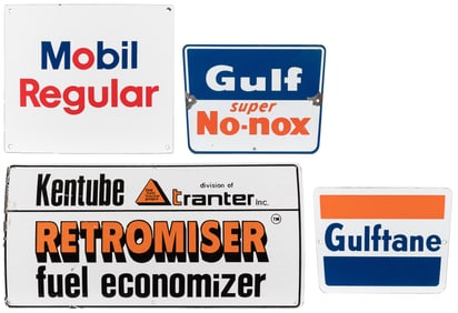 [PETROLIANA]. Group of 4 Porcelain Signs. Includes three pu...