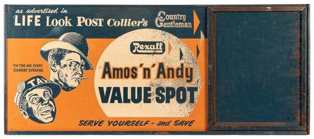 Rexall “Amos & Andy Value Spot” Double-Sided Tin Sign with ...