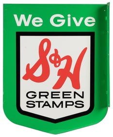 S & H Green Stamps Metal Flange Sign. [Ca. 20th century]. “...