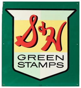 Pair of S & H Green Stamps Painted Tin Signs, One a Flange ...