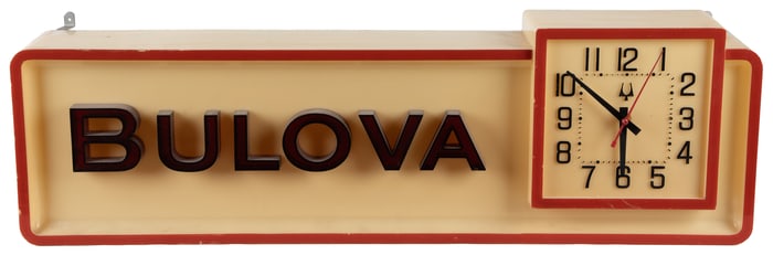 Bulova Lighted Advertising Clock Sign. 1981. Molded plastic...