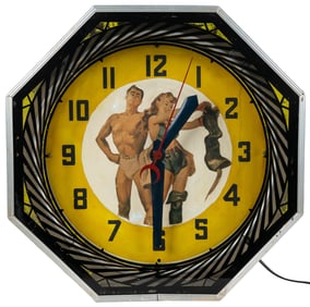 Neon Products Hanging Clock. Octagonal advertising clock wi...
