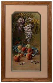 Large Embossed Grocery Trade Card. “Wistaria and Peaches”. ...