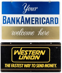 Group of 4 Metal Signs for Financial Goods or Services. [V....