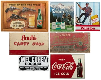 Group of 7 Metal, Wood or Paper Signs for Food or Related G...