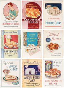 Group of 9 Color Bakery Food Signs. [U. S. A., ca. 1920s-30...