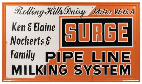 Surge Milking System Large Painted Tin Sign, “Rolling Hills...