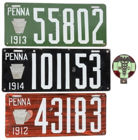Trio of Pennsylvania Porcelain License Plates, Each with “K...