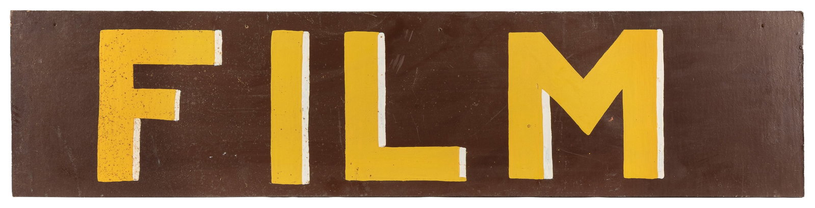 [WISCONSIN DELLS]. “Film” Painted Sign. [Wisconsin Dells, c...: [WISCONSIN DELLS]. “Film” Painted Sign. [Wisconsin Dells, ca. 20th century]. Painted sign on plywood. With several hanging or nail holes. Single sided. 11 x 48”. Some general wear, s