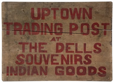 [WISCONSIN DELLS]. Hand-Painted Sign, “Uptown Trading Post ...