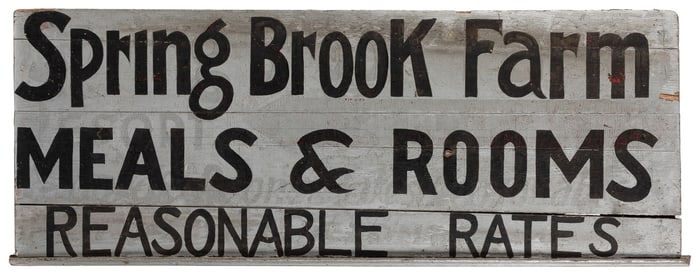 [WISCONSIN DELLS]. Hand-Painted Sign, “Spring Brook Farm Me...