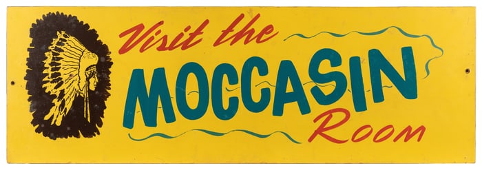 [WISCONSIN DELLS]. Hand-Painted, Double-Sided Wooden Sign, ...