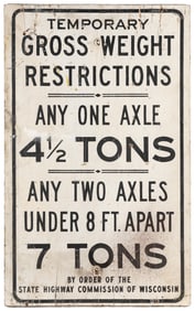 [WISCONSIN DELLS]. Hand-Painted Traffic Sign, “Temporary Gr...