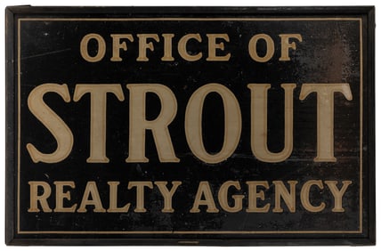 [WISCONSIN DELLS]. Hand-Painted Sign, “Office of Strout Rea...