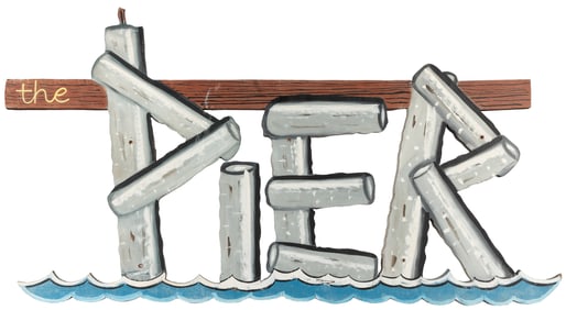 [WISCONSIN DELLS]. “The Pier” Hand-Painted and Cut Sign. [W...