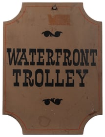 [WISCONSIN DELLS]. “Waterfront Trolley” Hand-Painted Wooden...
