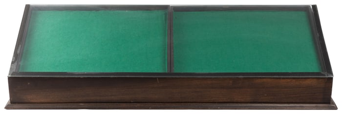 Display Case with Angled Glass Top and Pull-out Trays. [Ca....