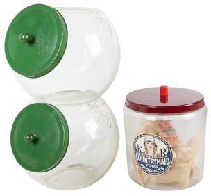 Group of 3 Countertop Display Globes with Lids, including: ...