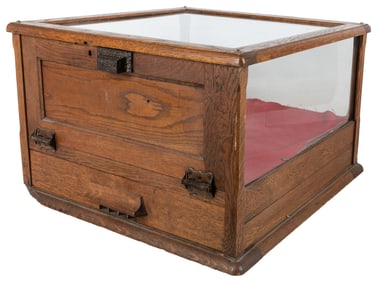 Countertop Display Case with Unusual Security Device on Rea...