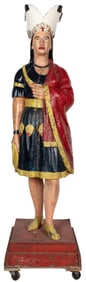 Cigar Store Indian Maiden Carved and Painted Figure on Whee...