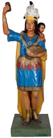 Cigar Store Indian with Baby Cast Iron Painted Figure on Ba...
