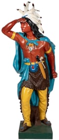 Cigar Store Indian Cast Iron Painted Figure on Base. Painte...