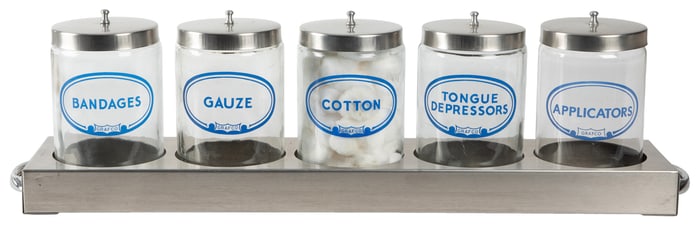 Grafco Set of 5 Medical Jars on Rack. Stainless steel lids ...
