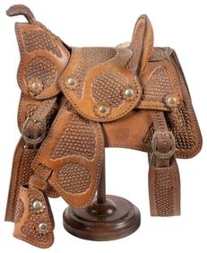 [SALESMAN’S SAMPLE]. Miniature Leather Saddle Sample with M...